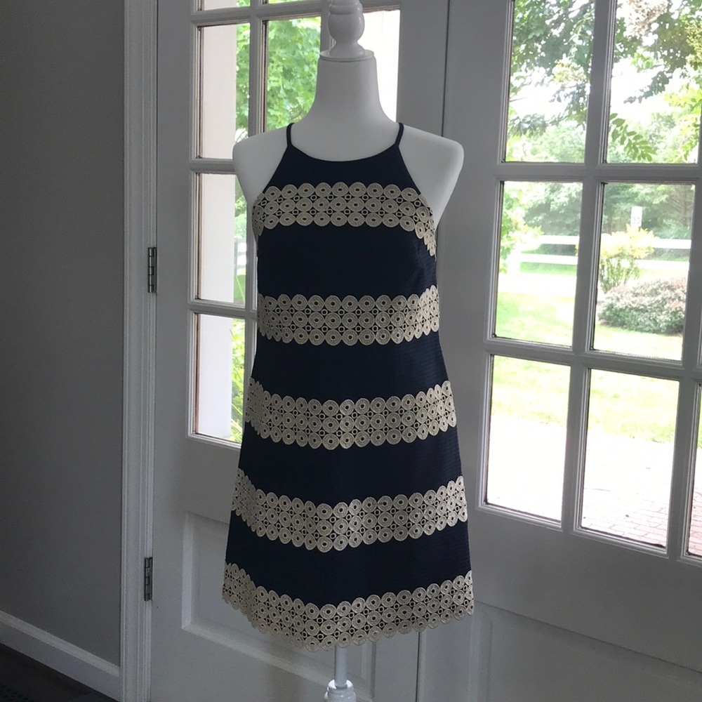 Lilly Pulitzer Annabelle shift dress navy & gold 4